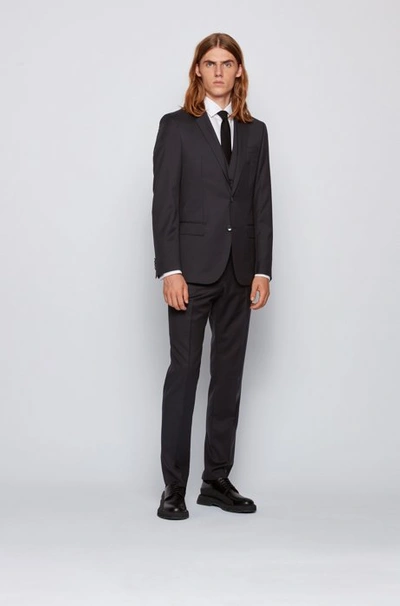 Shop Hugo Boss Slim Fit Waistcoat In Virgin Wool In Black