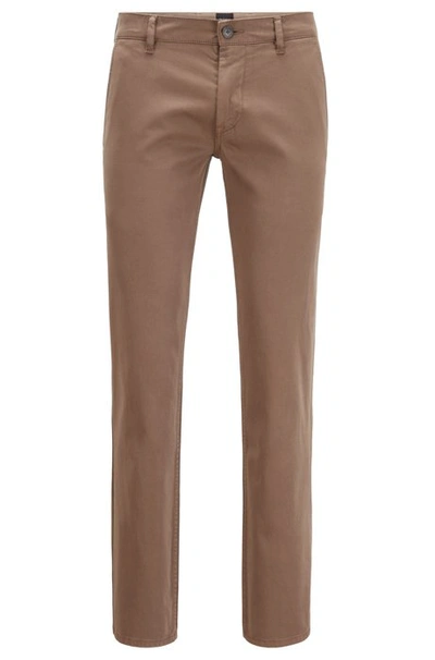 Shop Hugo Boss - Slim Fit Casual Chinos In Brushed Stretch Cotton - Khaki