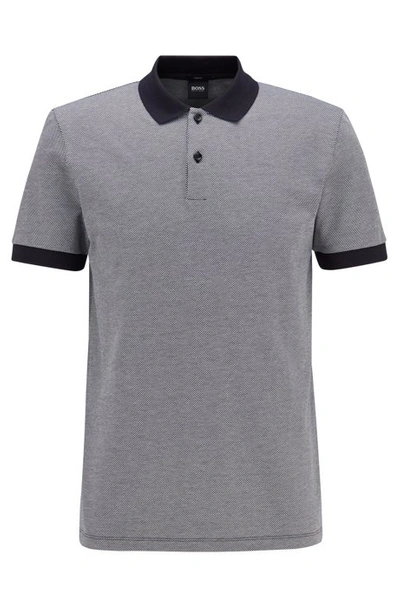 Shop Hugo Boss - Slim Fit Polo Shirt In Micro Patterned Cotton - Dark Blue