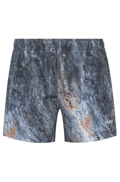 Shop Hugo Boss - Marble Print Swim Shorts In Quick Drying Recycled Fabric - Patterned