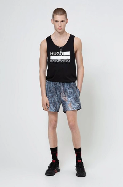 Shop Hugo Boss - Marble Print Swim Shorts In Quick Drying Recycled Fabric - Patterned