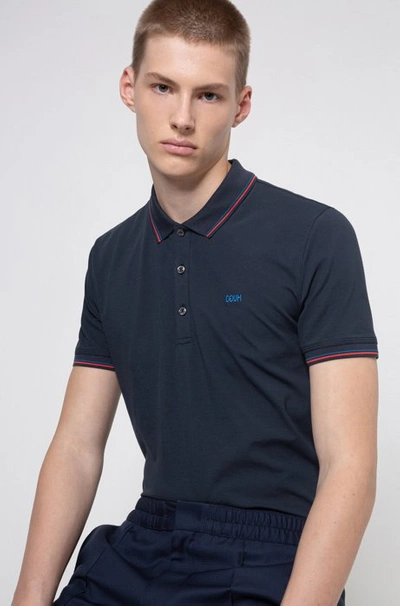 Shop Hugo Boss - Slim Fit Polo Shirt With Reversed Logo Embroidery - Dark Blue