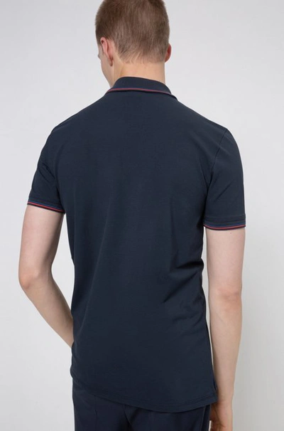 Shop Hugo Boss - Slim Fit Polo Shirt With Reversed Logo Embroidery - Dark Blue