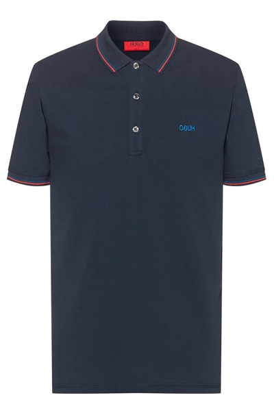 Shop Hugo Boss - Slim Fit Polo Shirt With Reversed Logo Embroidery - Dark Blue