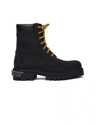 Shop Vetements Black Rubbered Logo Boots