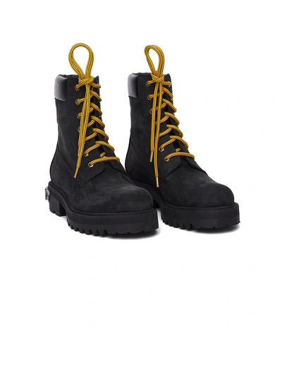 Shop Vetements Black Rubbered Logo Boots