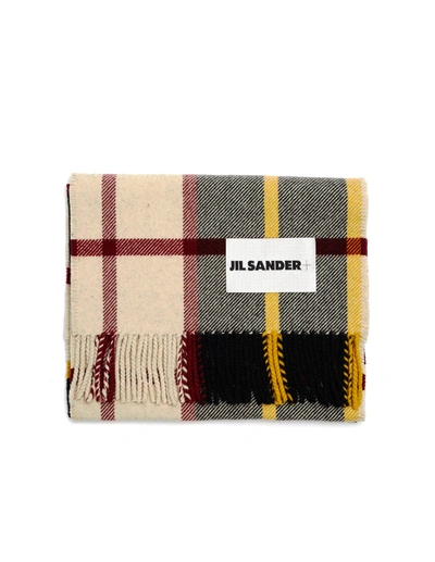 Shop Jil Sander Wool Checked Scarf In White