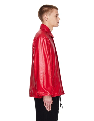 Shop Balenciaga Red Leather Blncg News 24/7 Jacket