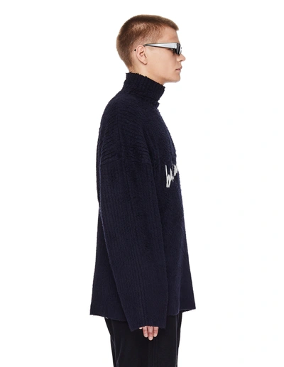 Shop Balenciaga Navy Blue Scribble Logo Sweater