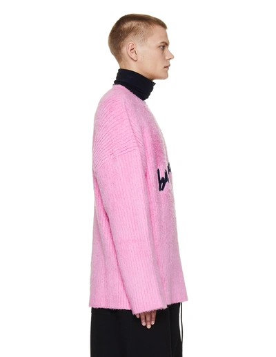 Shop Balenciaga Pink Cotton Scribble Logo Sweater In White