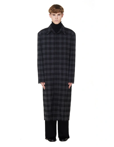 Shop Balenciaga Checked Grey Cotton Coat