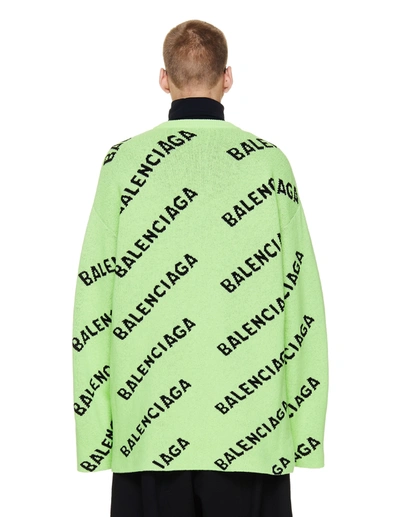Shop Balenciaga Green Wool Allover Logo Sweater