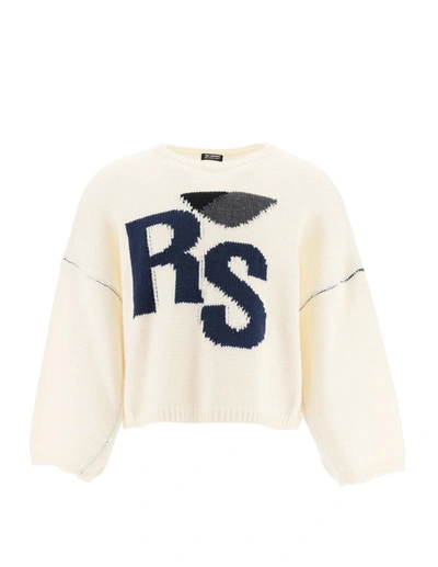 Shop Raf Simons Oversize Wool Logo Sweater In Beige