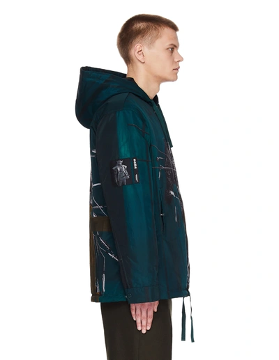 Shop Undercover Printed Hooded Jacket In Green