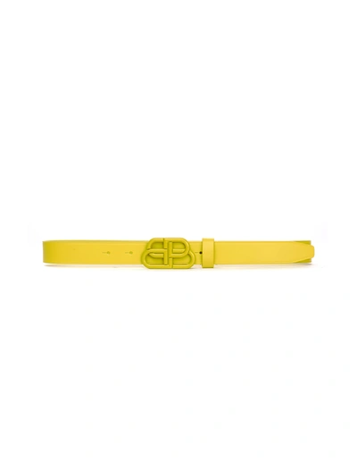 Shop Balenciaga Neon Yellow Leather Bb Belt In Green