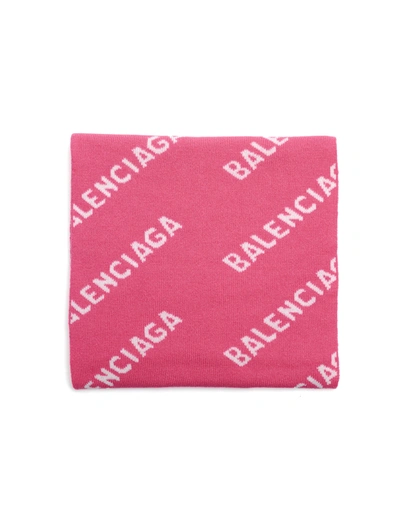 Shop Balenciaga Pink Wool All Over Logo Scarf