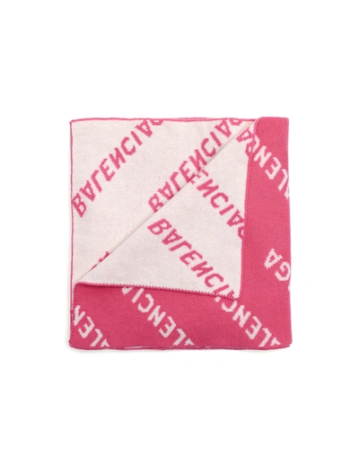 Shop Balenciaga Pink Wool All Over Logo Scarf