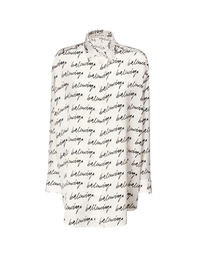 Shop Balenciaga White Silk Scribble Printed Shirt