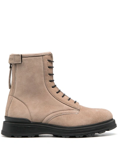 Shop Woolrich Leather Ankle Boots In Beige