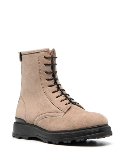 Shop Woolrich Leather Ankle Boots In Beige
