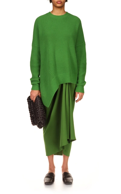 Michael Kors Asymmetric-hem Shaker Cashmere Sweater In Green | ModeSens