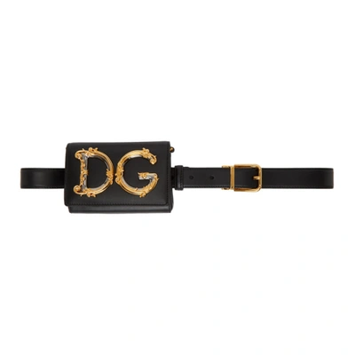 Shop Dolce & Gabbana Dolce And Gabbana Black Leather Dg Belt Bag In 80999 Black
