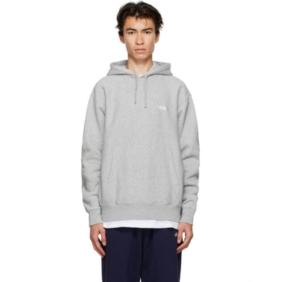 Shop Stussy Grey Stock Logo Hoodie In Gry Heathr