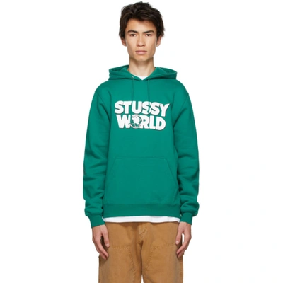 Shop Stussy Green World Hoodie In Dark Green