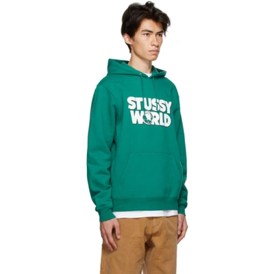 Shop Stussy Green World Hoodie In Dark Green