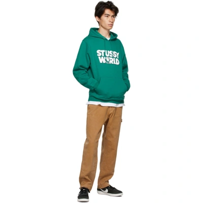 Shop Stussy Green World Hoodie In Dark Green