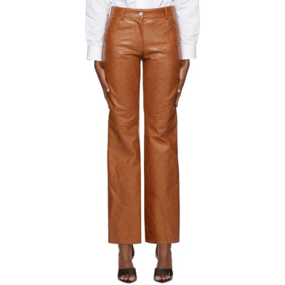 Shop Msgm Tan Faux-leather Trousers In 28 Honey