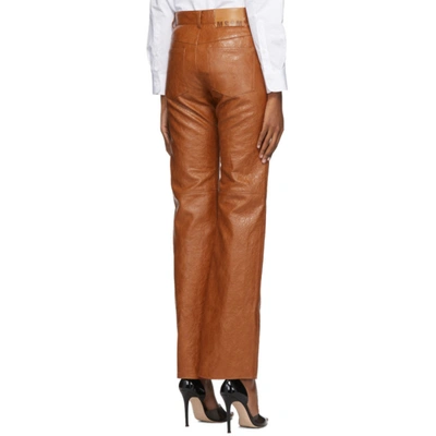Shop Msgm Tan Faux-leather Trousers In 28 Honey