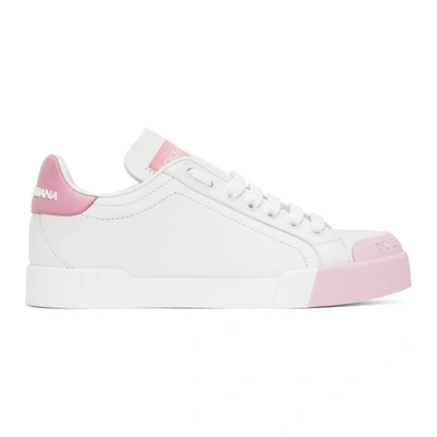 Shop Dolce & Gabbana Dolce And Gabbana White And Pink Portofino Sneakers In 87587 Pink