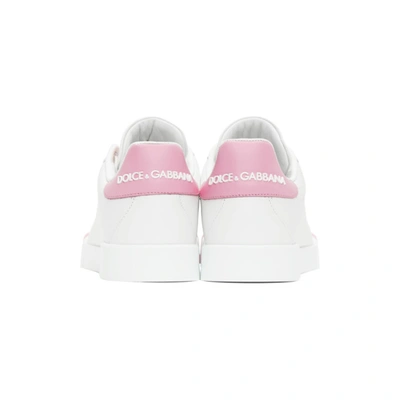 Shop Dolce & Gabbana Dolce And Gabbana White And Pink Portofino Sneakers In 87587 Pink