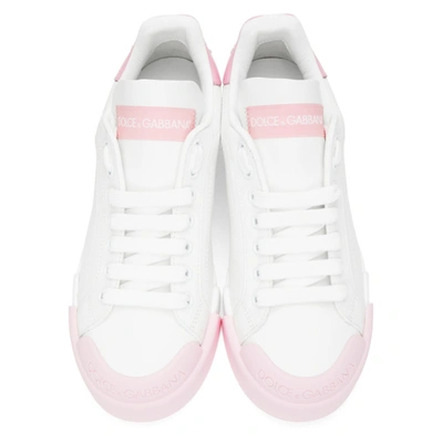 Shop Dolce & Gabbana Dolce And Gabbana White And Pink Portofino Sneakers In 87587 Pink