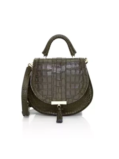 Shop Demellier Mini Venice Croc-embossed Leather Saddle Bag In Olive