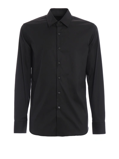 Shop Prada Stretch Poplin Shirt In Black