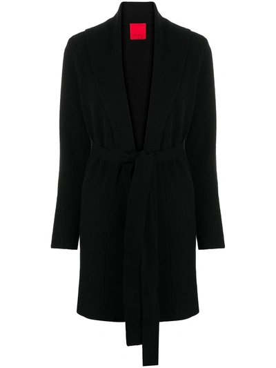 Shop Cashmere In Love Ribbed-knit Midi Cardi-coat In Black