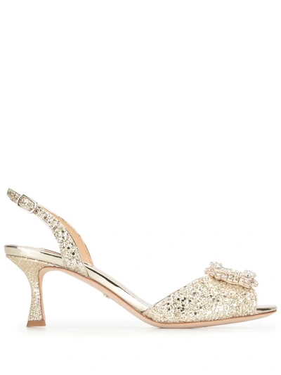 Shop Badgley Mischka Ozara Glitter Sandals In Gold