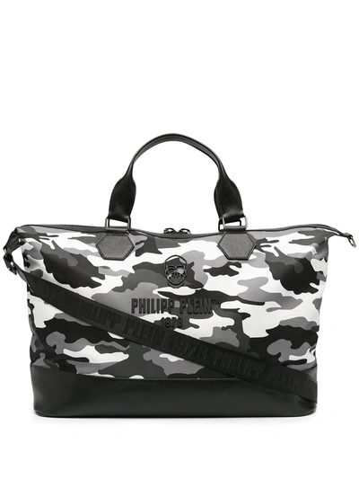 Shop Philipp Plein Logo-embossed Rubberised Camouflage Tote In Black