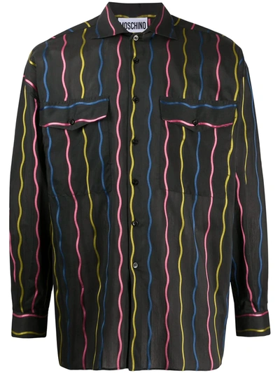 Shop Moschino Wavy-line Striped Shirt In Black