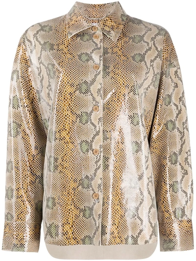 Shop Stand Studio Coated Snake-print Shirt In Neutrals