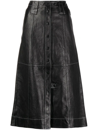 Shop Ganni Contrast-stitching A-line Skirt In Black