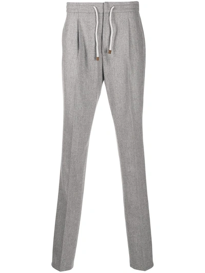 Shop Brunello Cucinelli Drawstring Wool Trousers In Grey