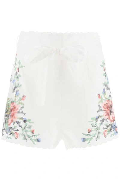 Shop Zimmermann Juliette Shorts With Embroideries In Ivory (white)