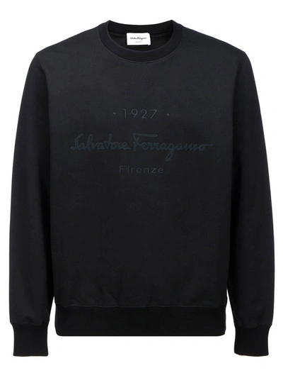 Shop Ferragamo Logo Lettering Embroidery Crewneck Sweatshirt In Black