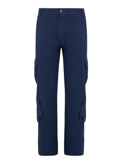 Shop Kenzo Cotton Cargo Trousers In Dark Blue