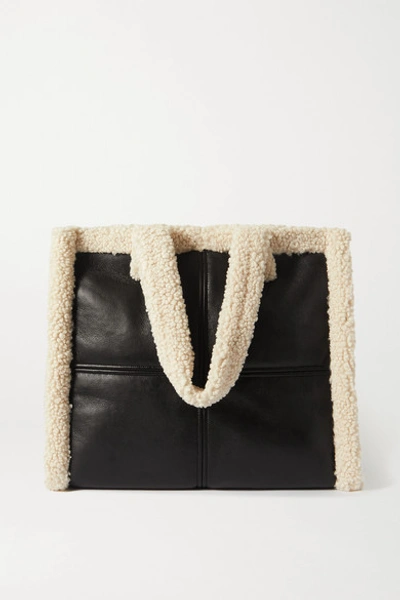 Shop Stand Studio Lola Faux Shearling-trimmed Faux Leather Tote In Black
