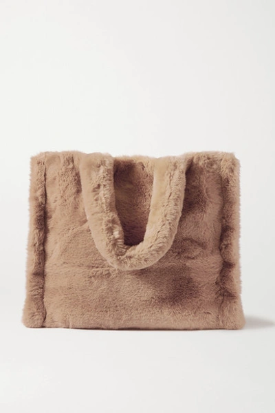 Stand Studio Lola Faux Fur Velvety Heavy Large Tote Bag In Camel | ModeSens