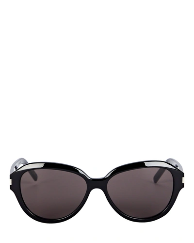 Shop Saint Laurent Angular Oval Sunglasses In Black